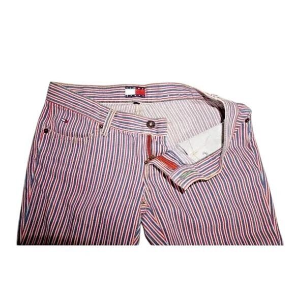 Vintage Tommy Jeans Red White Blue Striped Flare Pants Size 3 Y2K 90s Retro USA - Picture 9 of 16